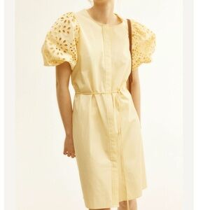 H&M NEW Yellow Eyelet Dress With Belt, Puff Sleeves New With Tags! size Small